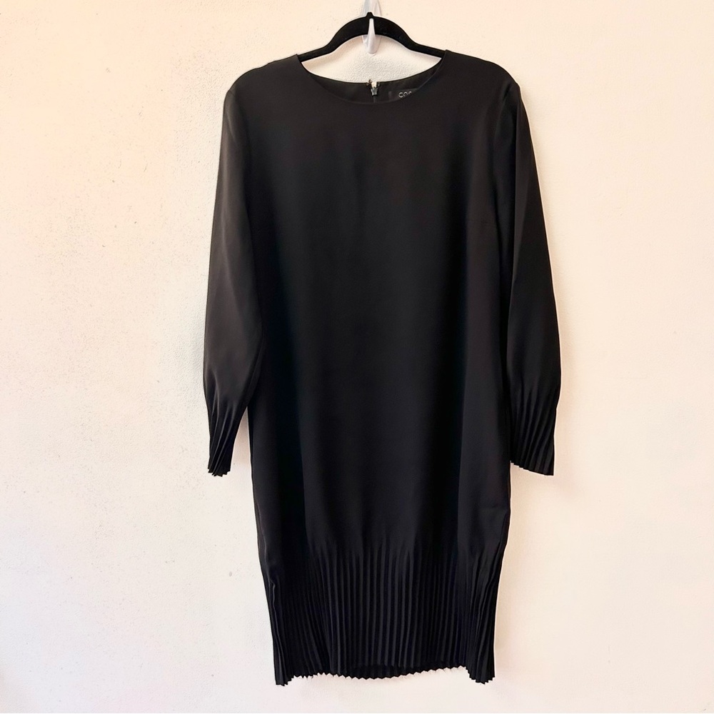 COS black collarless midi dress with pleat detailing size 10